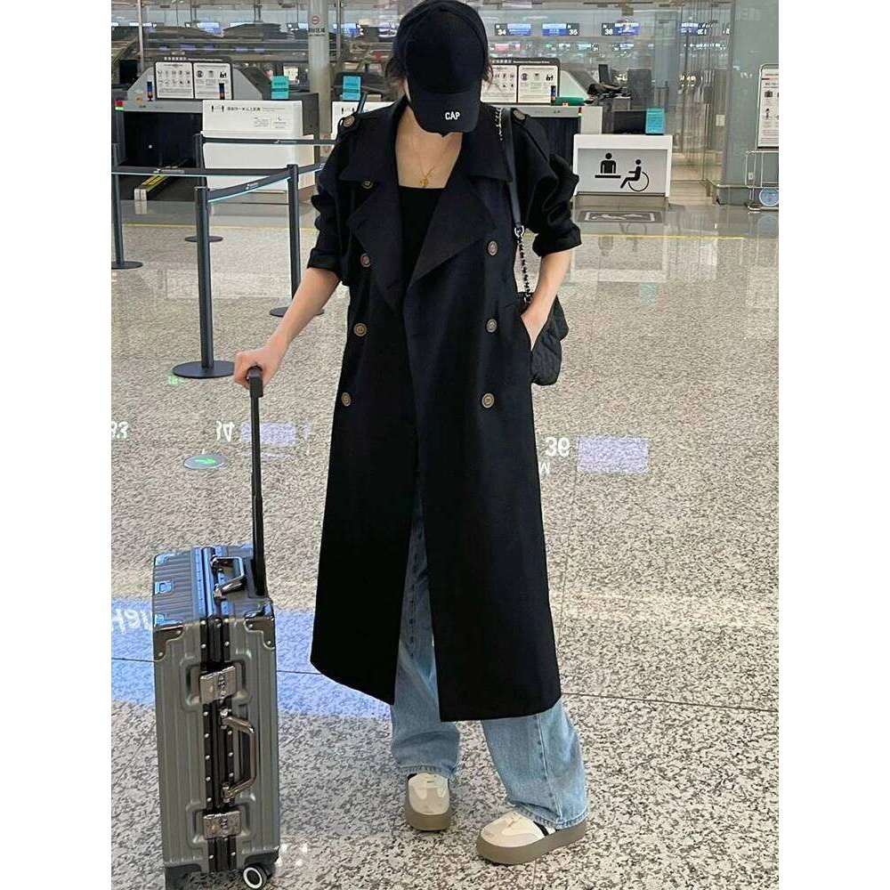 Fashion Autumn New Office Lady Women's Trench Lapel Double Breasted Loose Outwear Windbreaker Long Sleeve Women Coat