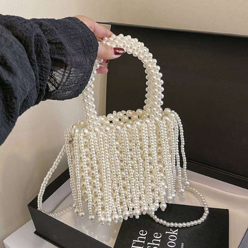 Tassel Woven Handbag Women's 2025 New Versatile Pearl Chain Shoulder Crossbody Bag