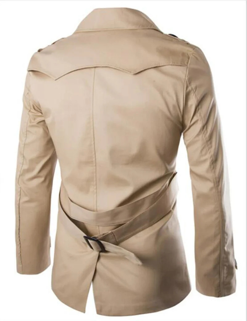 Mens Spring Autumn Windbreak Overcoat 100% Cotton Men Trench Coats with Belt Male Pea Coat Double Breasted Peacoat W04 250716