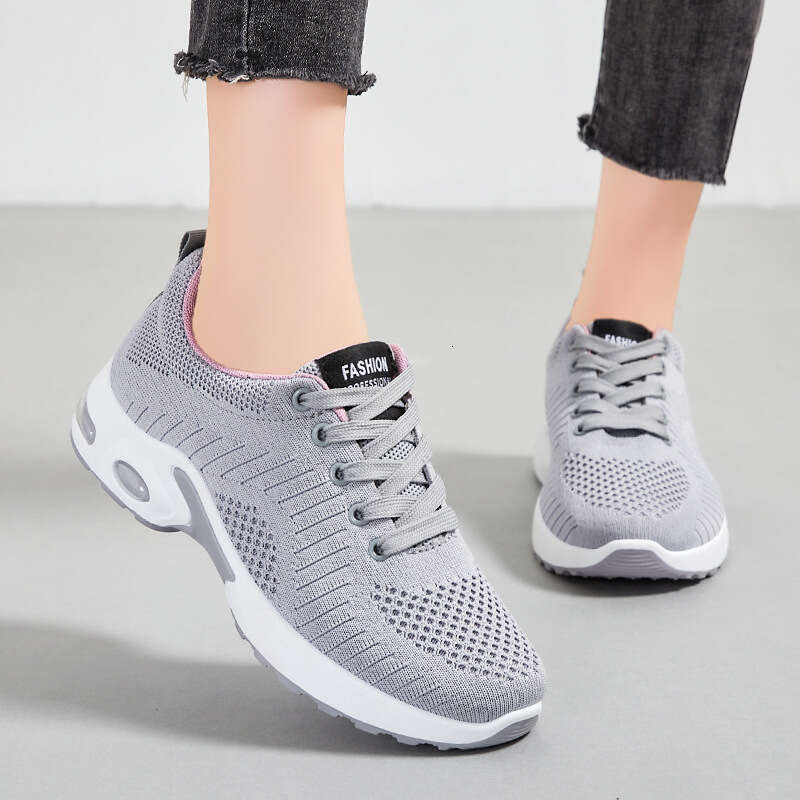 Women's Free shipping Lightweight Air Cushion Large Size Running 2025 New Solid Color Versatile Casual Shoes Lace-up Sneakers