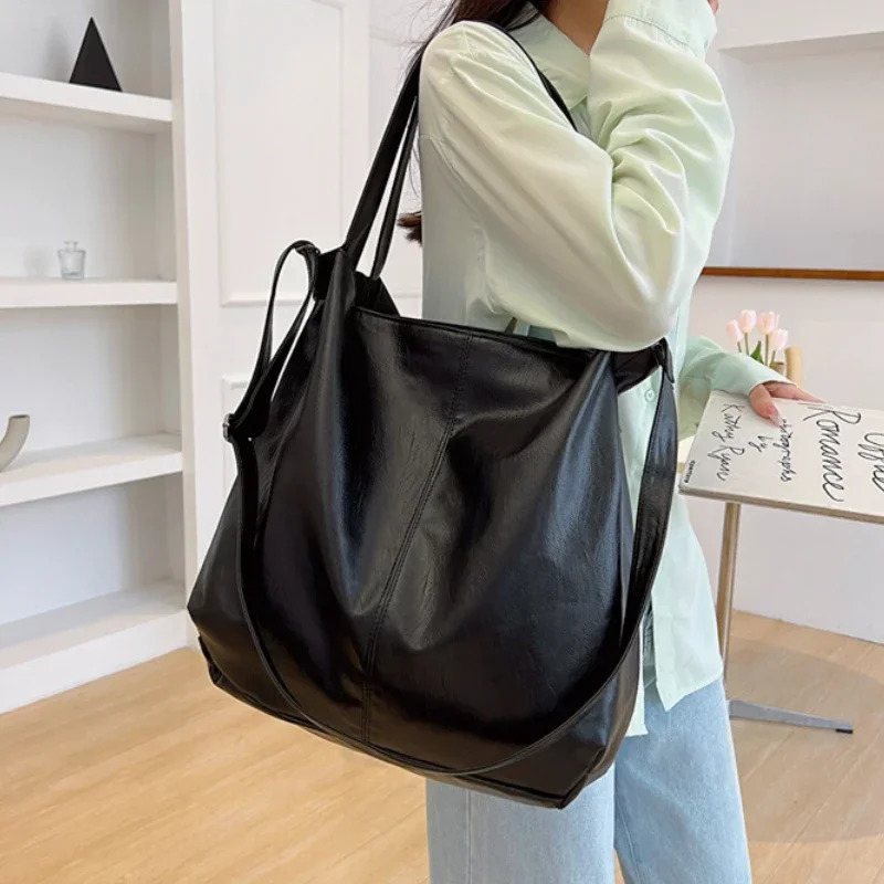 Fashion Big Leather Tote Bag For Women Large Capacity Retro Shoulder Bags Soft Leather Crossbody Handbags Large Lady Shopper Bag 250715
