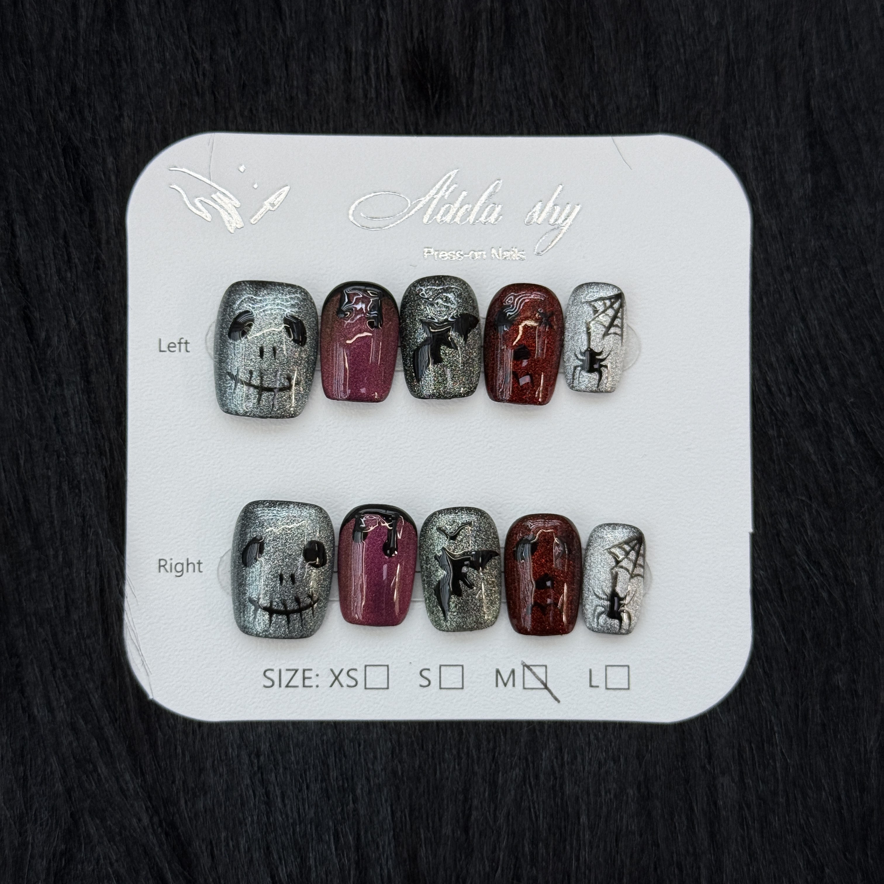 10Pcs Street Art Graffiti Press-On Nails - Red & Grey Punk Smiley Manicure Set