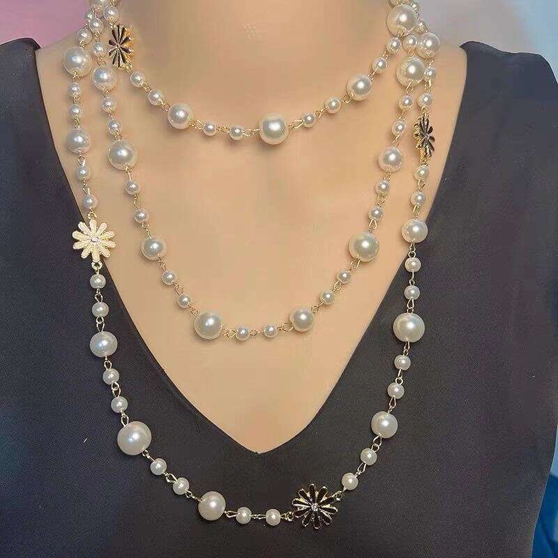 Light Autumn Winter Multi-layer Women's Sweater Chain Pearl Necklace Trendy Niche Accessories