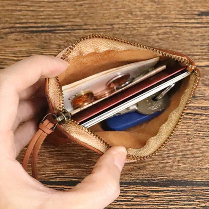 Genuine Leather Men's Vintage Coin Purse Money Bag Zipper Small Pocket for Men Women Short Wallet with Card Holder