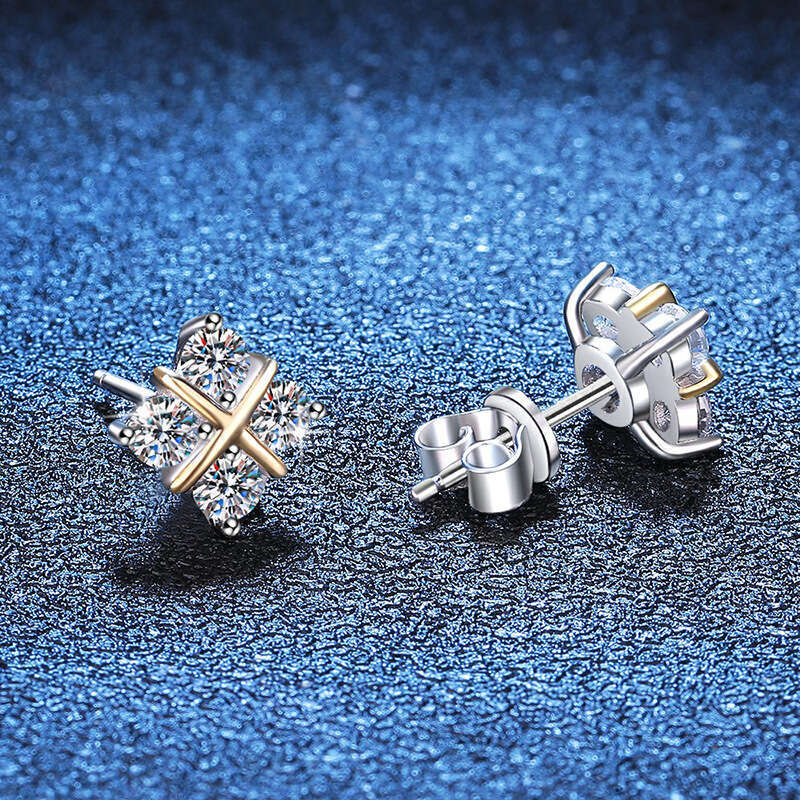 S Pure Sier with Moissanite, T Brand Full Dia Cross D Color 80 Points Moissanite Earrings for Women da8