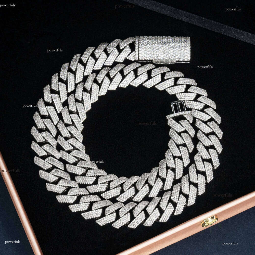 Top Sale Hip Hop Jewelry Sterling Sier Iced Out Lab Dia Necklace 15mm Cuban Link Chain Moissanite