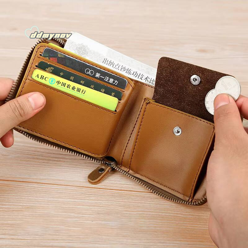 Leather Wallet for Men Fashion Cardholder Luxury Designer Purse with Zipper Card Holder Short Money Bag Man Gift Mens ddmynov