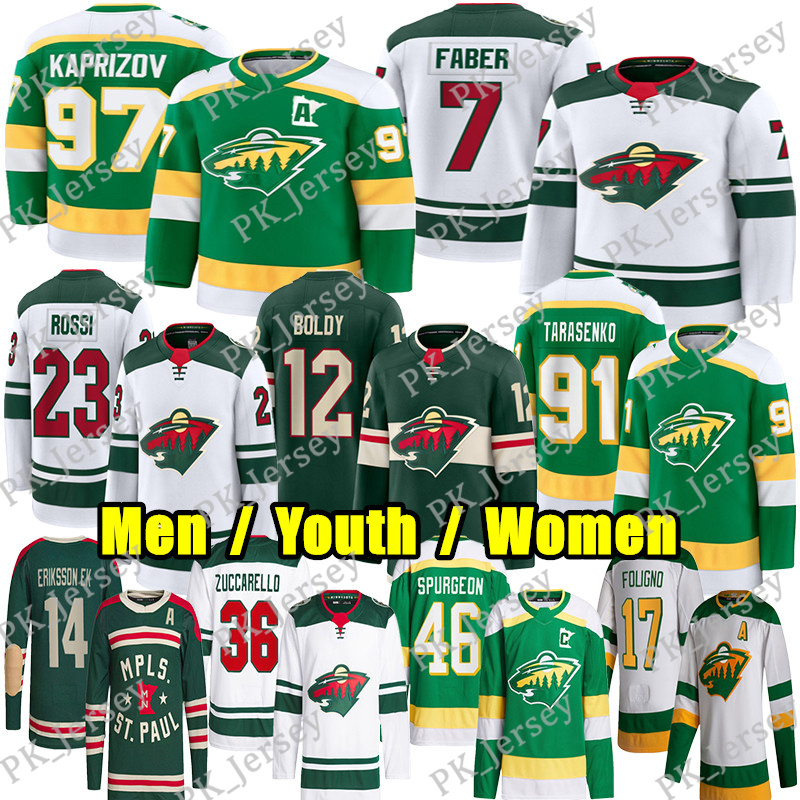 #97 Kirill Kaprizov mn hockey jersey #7 Brock Faber Matt Boldy Mats Zuccarello Vladimir Tarasenko Spurgeon Marcus Foligno Marco Rossi Joel Eriksson Ek wild jersey