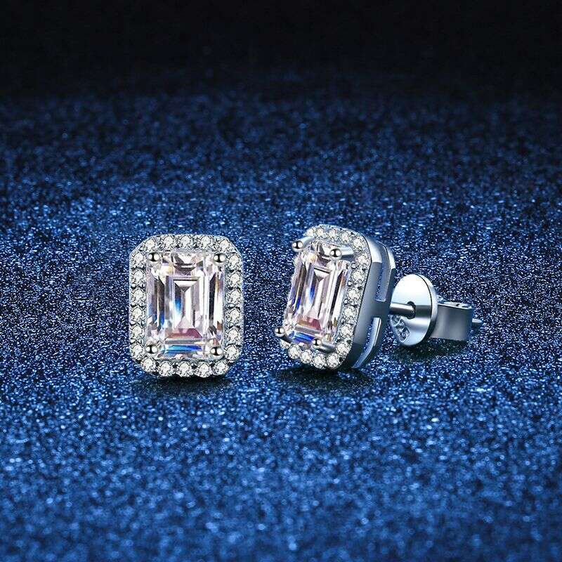 S Sterling Sier for Women Rectangular Radiant Group Emerald Cut D Color Moissanite Earrings e34