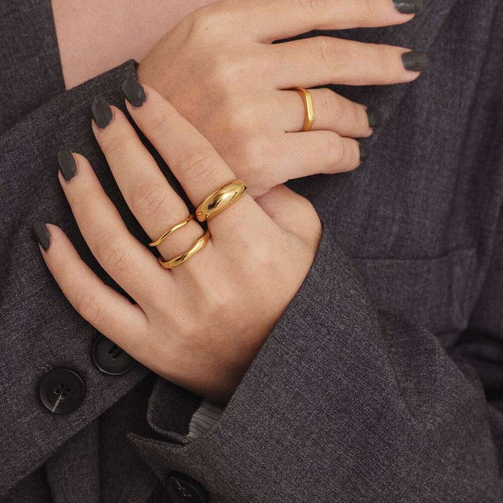 Chihang Jewelry Stainless Steel Simple Fashion Personality Trendy Arc-Shaped Gold-Plated Ring