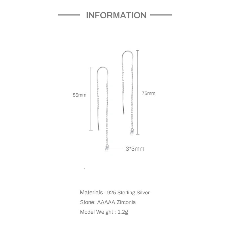 CANNER 925 Sterling Silver Trend Long Wire Tassel Chain Bling Zircon Pendants Drop Earrings Hanging Earings Jewelry 2pc 250715