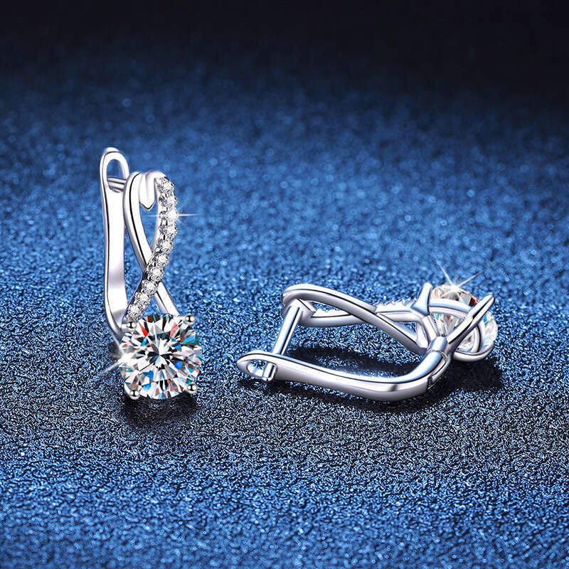 S Pure Sier 8-Shaped Cross Earrings One Carat Moissanite 3af