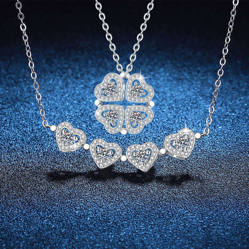 High-Quality S Pure Sier with Pendant Double-Wear Four-Leaf Clover D Color Moissanite Necklace edf
