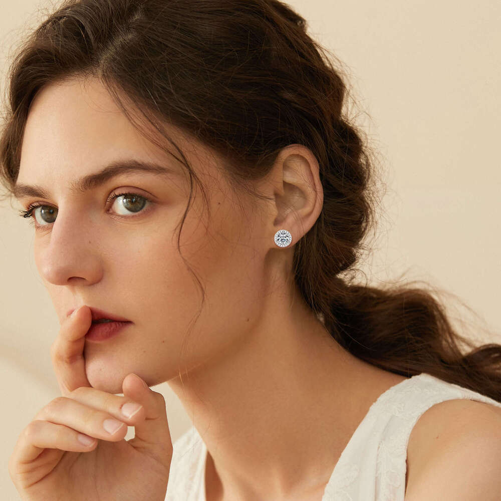 Moissanite Full Dia Round Bag Live Versatile s Pure Sier One Carat Earrings