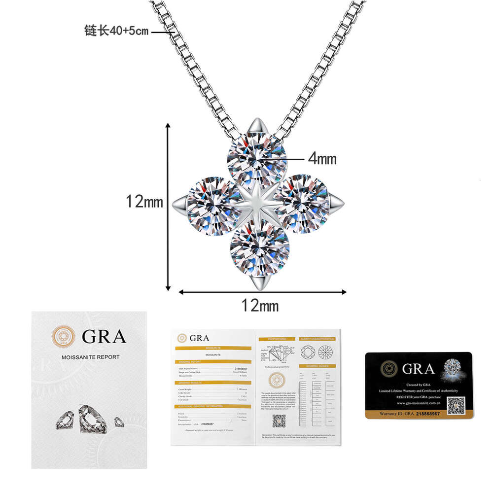 D Color Moissanite S Sier Necklace Women Lucky Four-leaf Clover Clavicle Chain Ins Style High-end Feel fcb