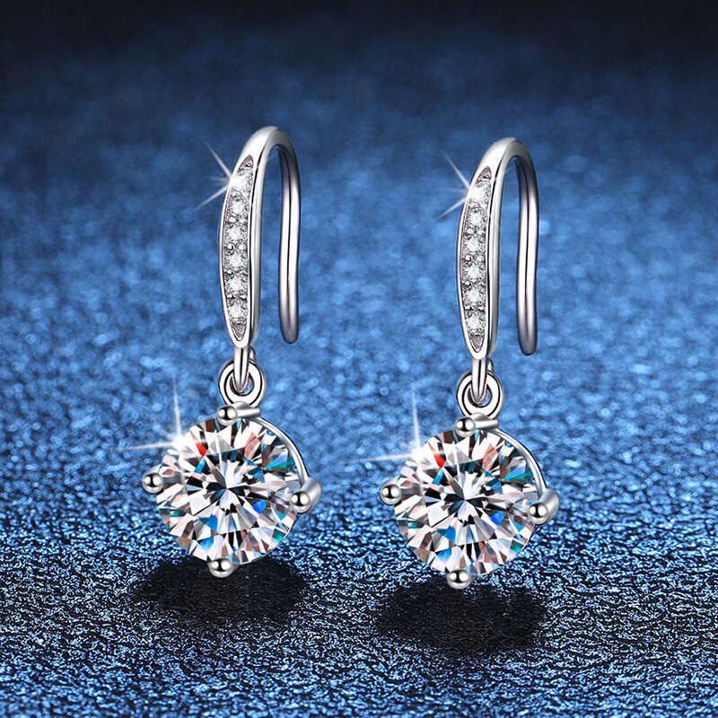 S 50 Points D Color Simple Classic Four-Claw Ear Hook Moissanite Pure Sier Earrings Women 480