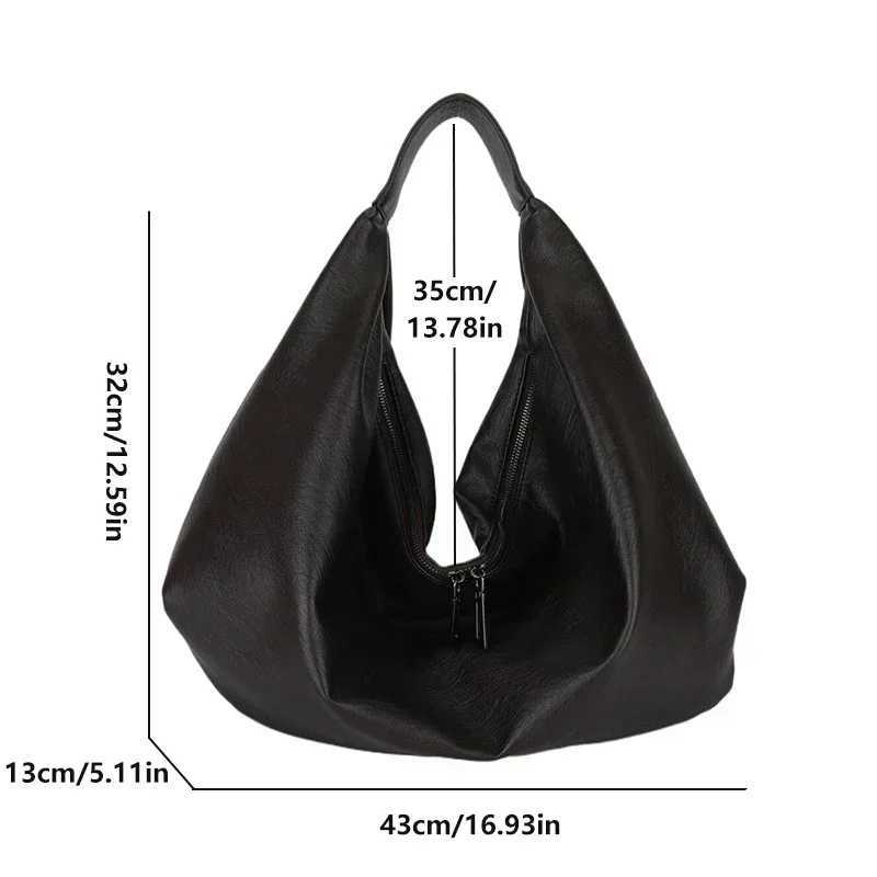 Big Black Shoulder Bags for Women Large Hobo Shopper Bag Solid Color Quality Soft Leather Crossbody Handbag Lady Travel Tote Bag Y250730