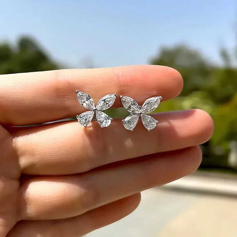 925 Sterling Silver Crystal Butterfly Shaped Stud Earrings for Women Dainty Female Ear Accessories for Party Wedding Bridal Jewelry XJ250718