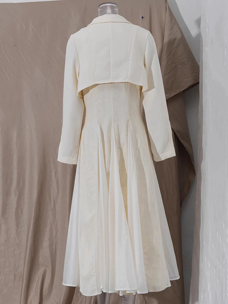 PlusizeShe Spring Long Fitted Mesh Patchwork Linen Trench Coat for Women Single Breasted Chic Elegant er Clothes 250715