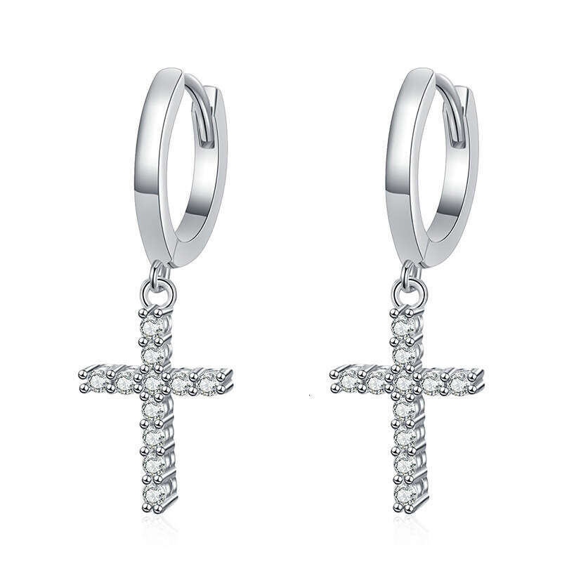 S Pure Sier for Women Full Dia Drop High-end Style Cross Moissanite Earrings 070