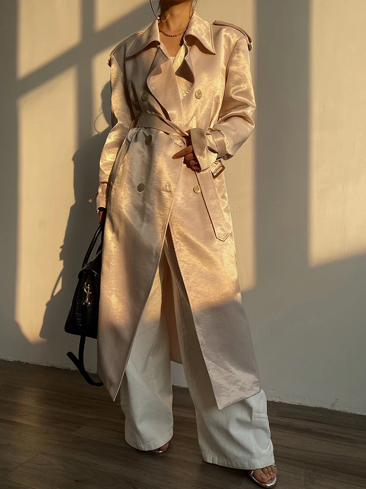 YERMORA white double-breasted eleGant trench for women lapel long sLeeve windbreaker fashion spring autumn 2025 A274 250715