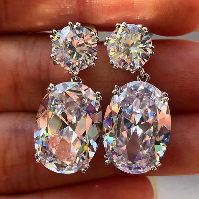 925 Sterling Silver Big Oval CZ Women Drop Earrings Elegant Female Accessories Brilliant Cubic Zirconia Earrings Trendy Jewelry XJ250718