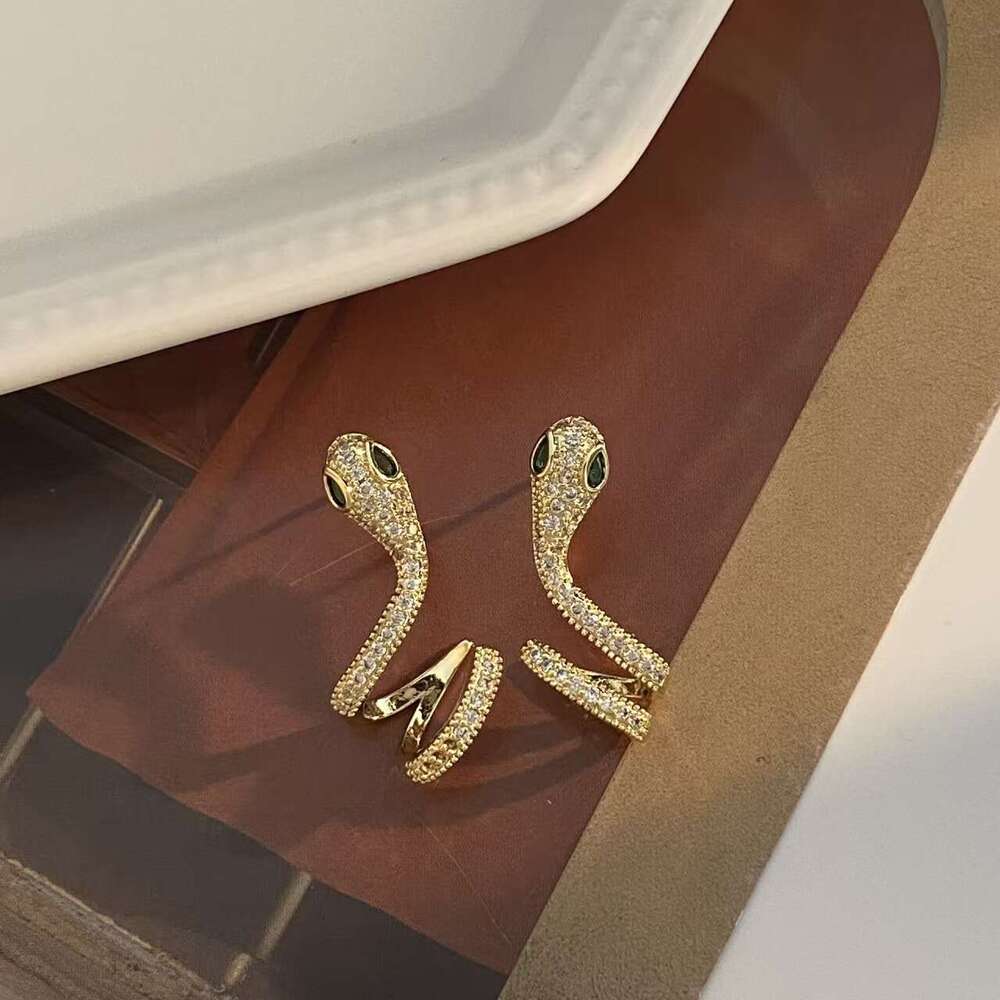 New Creative Personality High-end Design Copper Inlaid Zircon Snake Series Earrings Exquisite Light Temperament Simple Women
