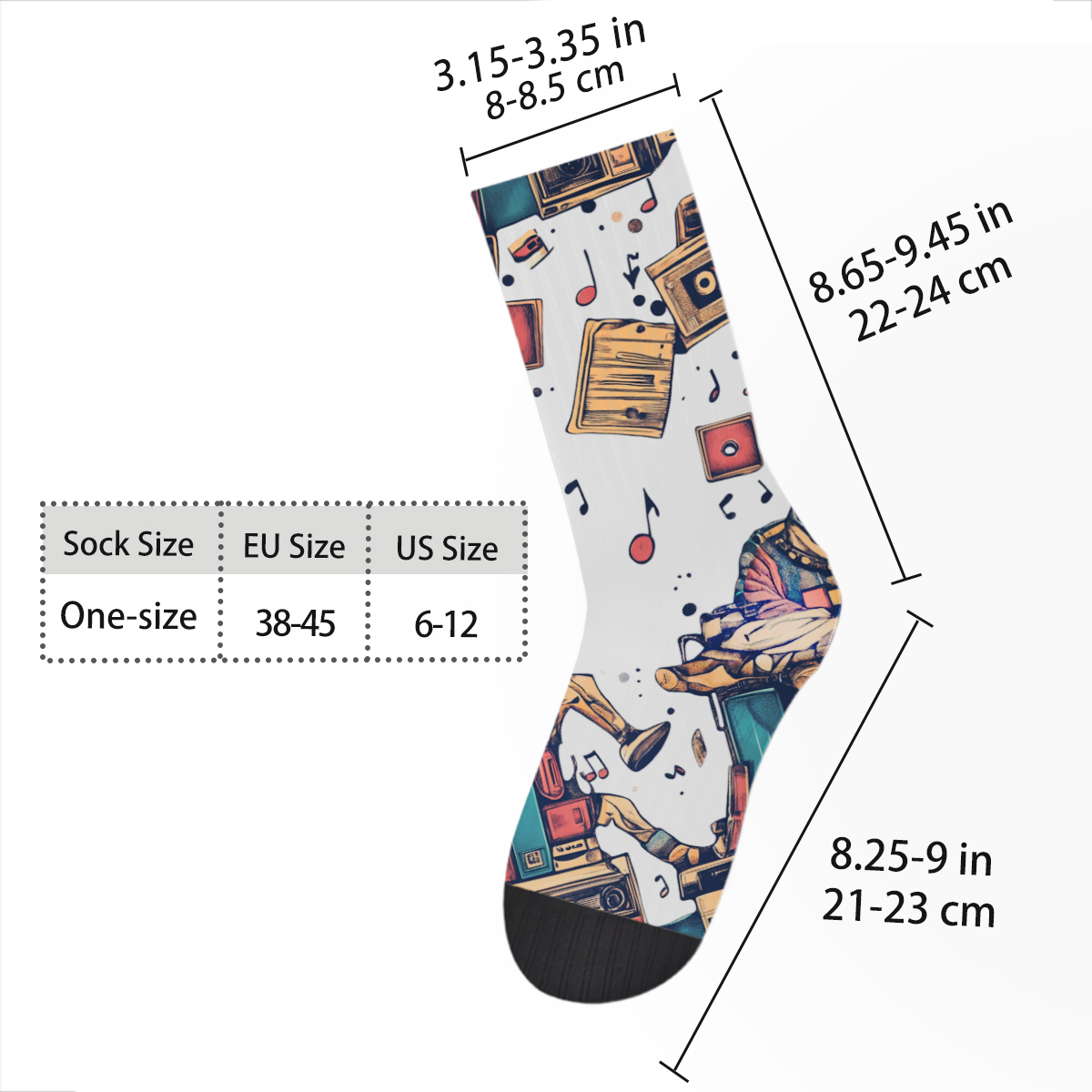 Retro Music Player & Note Unisex Tube Sock C069