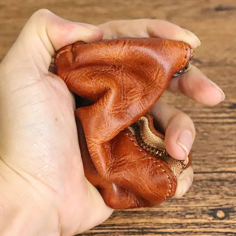 Genuine Leather Men's Vintage Coin Purse Money Bag Zipper Small Pocket for Men Women Short Wallet with Card Holder