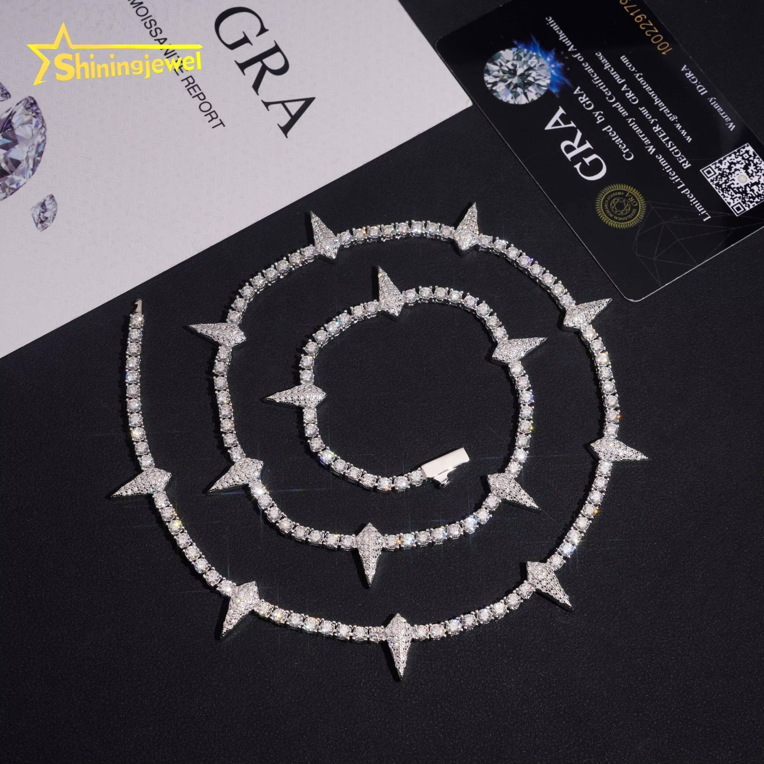 Iced Out Hip Hop Jewelry 3MM Pointed Tennis Chain 925 Silver VVS Moissanite Diamond Tennis Necklace Pass Diamond Tester