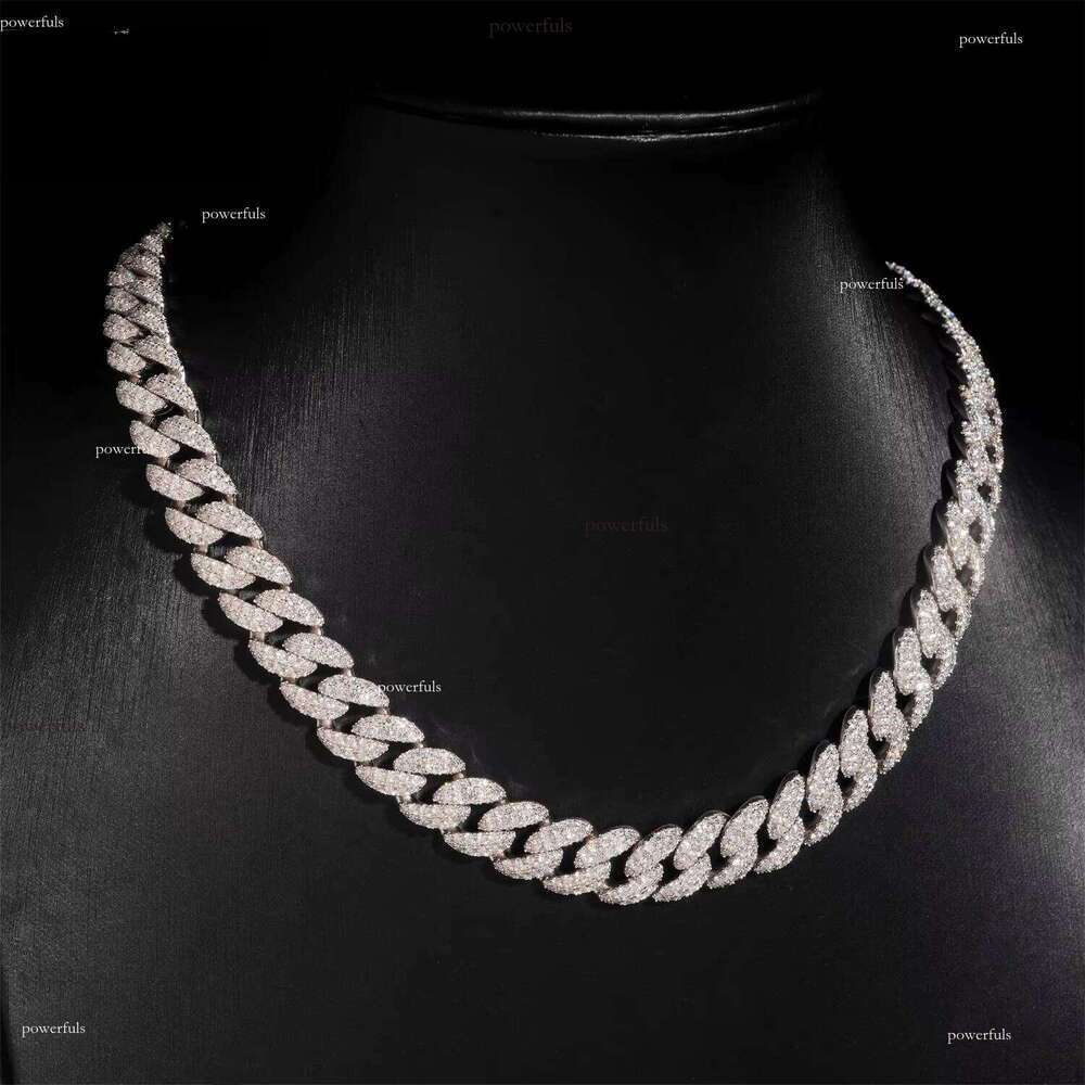 High Quality Jewelry Hip Hop Style Iced Out Sier 13mm 2 Row VVS Moissanite Cuban Chain Necklace