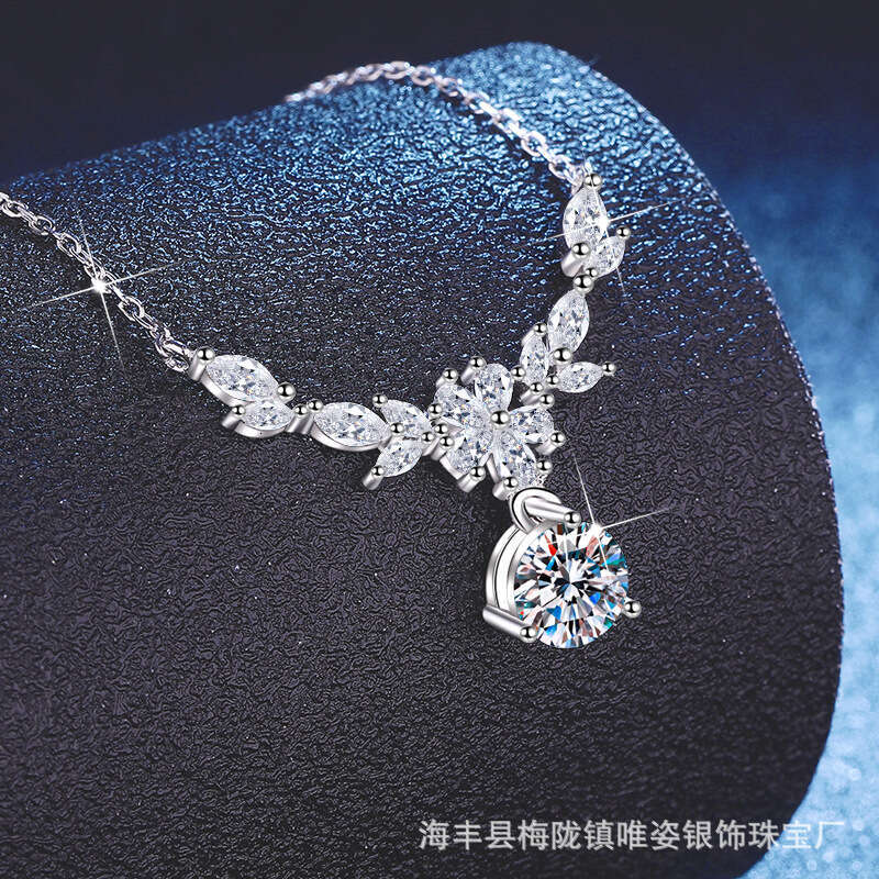 S Pure Sier Moissanite for Women, Floral Wheat Spike Collarbone Chain, Light Versatile Design, High-end Necklace Gift e57
