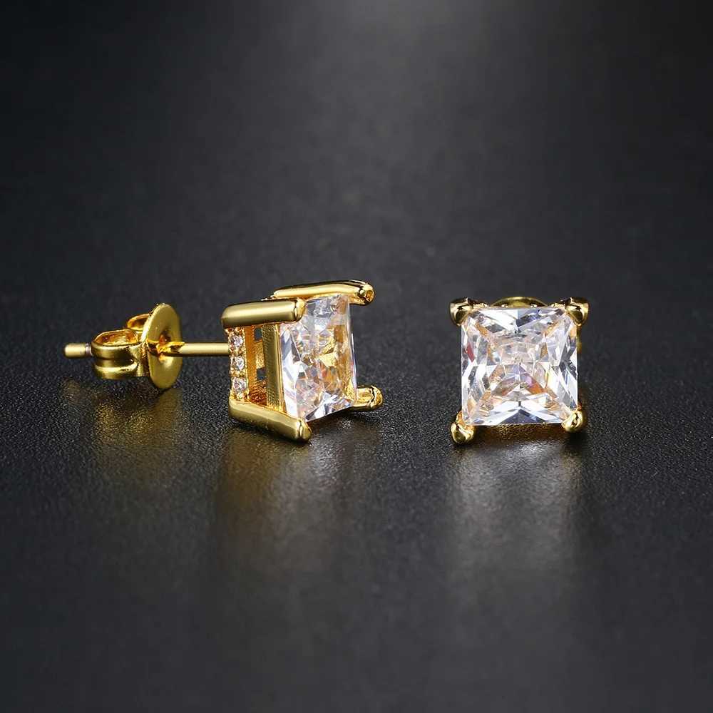 Square Crystal Studs Earrings Men Vintage Simple Ch Claws AAA+ Cubic Zirconia Hiphop Accessories Gold Color Ear Jewelry OHE147 XJ250718