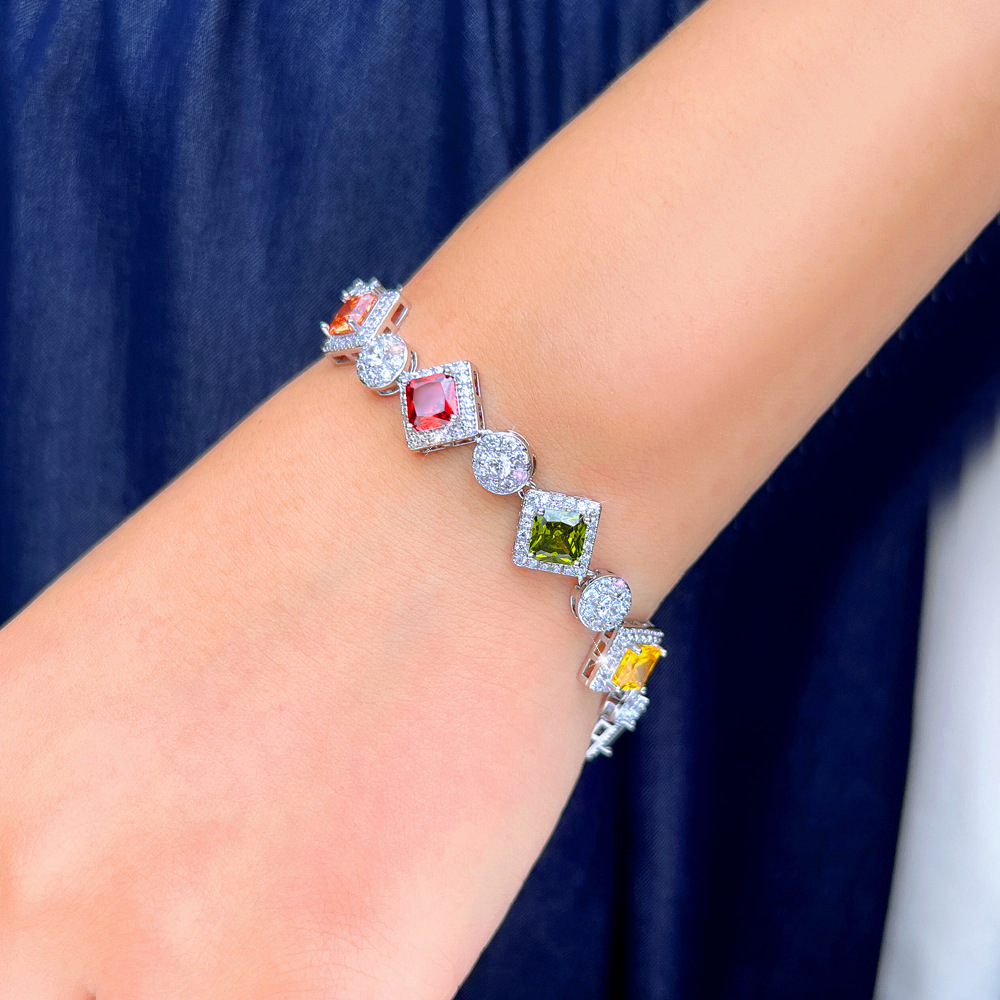2025 Choucong Wedding Bracelets Jewelry White Gold Fill Multi Color Princess 5A Cubic Zircon CZ Dia Gemstones Party Eternity Women Bridal Bangle Gift