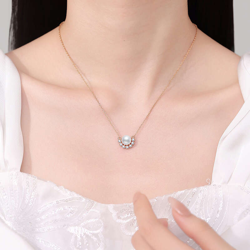 Moissanite Natural Freshwater Pearl Pendant s Sterling Sier Necklace Smile Angel Clavicle Chain e75