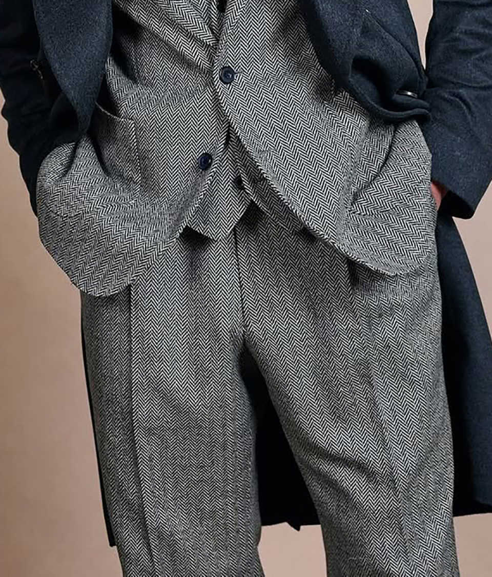 Classic Tweed Suits For Men Herringbone 3 Piece Blazer Vest Pants Formal Occasions Prom Wedding Clothing Customized