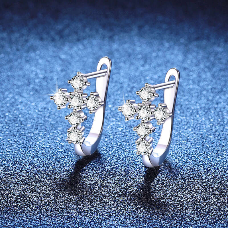 Hot Selling Cross Moissanite Earrings Sterling Sier Clip Ear Stud U-shaped Personality Trend 69c