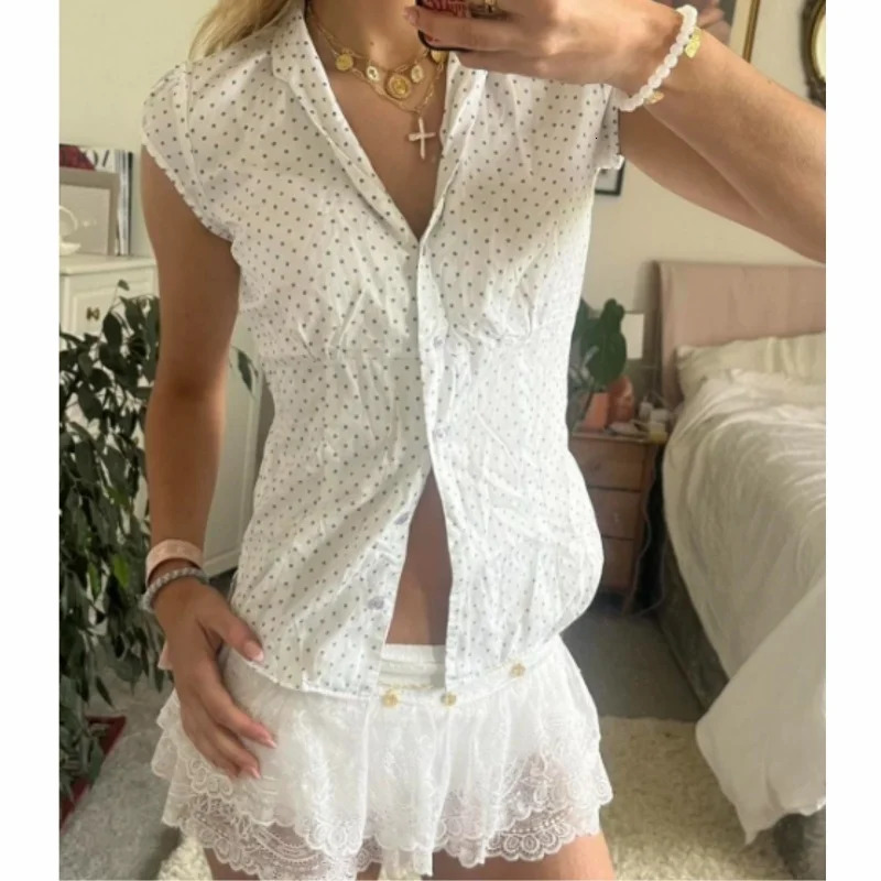 Xingqing Fairy Coquette Shirts y2k Clothing Women Plaid Print Single Breasted Short Sleeve Blouses Tops 2000s Clothes Streetwear 250717