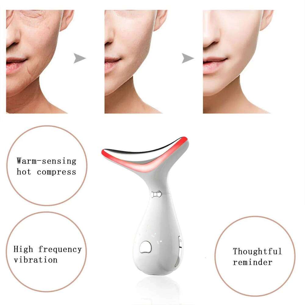 Neck Face Beauty EMS Vibration Massage 3 Colors Light LED Photon Therapy Skin Lifting Tighten Device Anti Wrinkle Remover