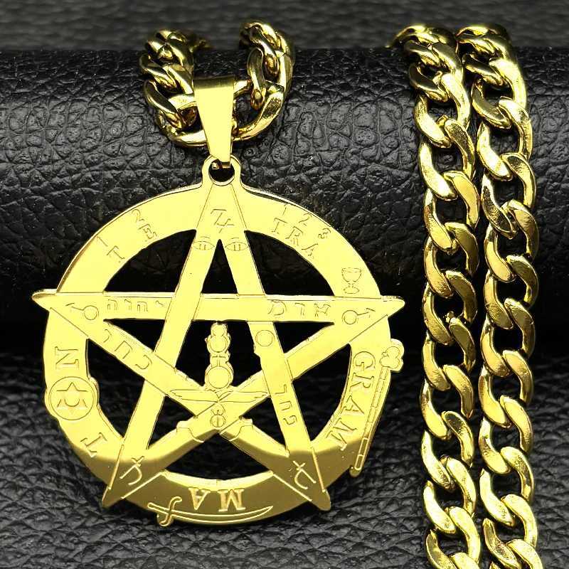 Witchcraft Gothic Pentagram Necklace For Men Stainless Steel Gold Color Tetragmaton and Amulet Necklaces Jewelry W250718