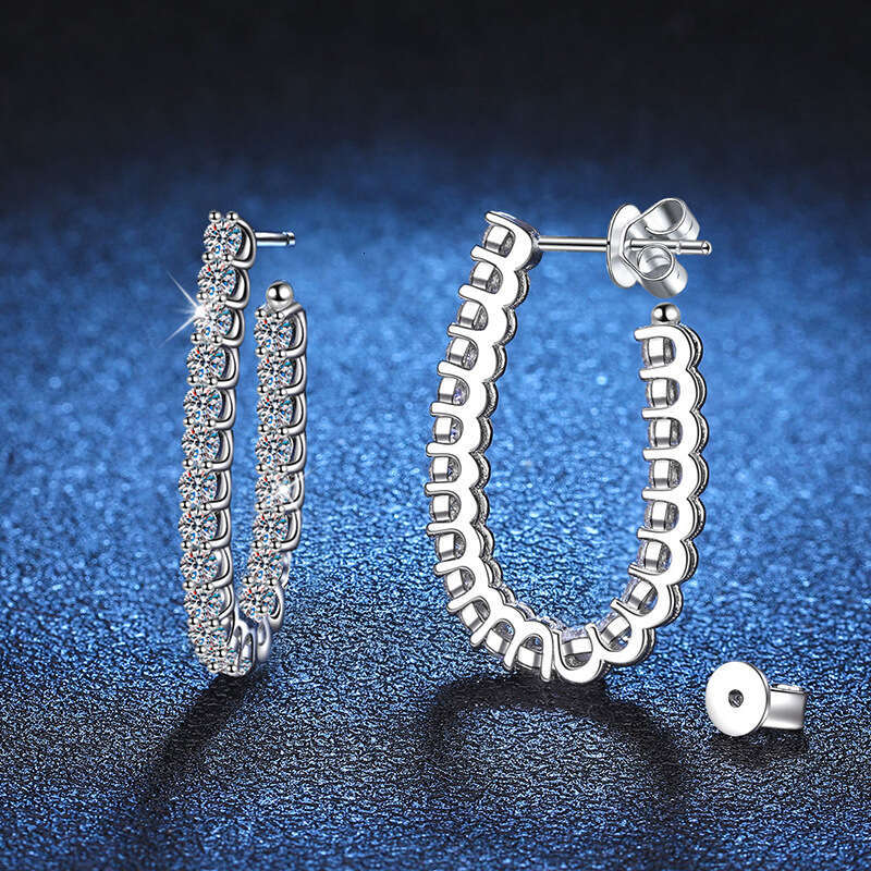 S Pure Sier Ear Light Ins Style Full Dia Hoop Earrings Moissanite Studs a1a