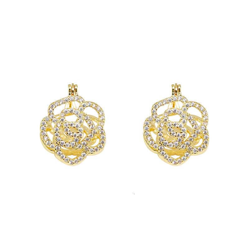New Double-Sided French Rose Zircon High-End Design Sense Light Earrings Small Exquisite Versatile Ear Clips