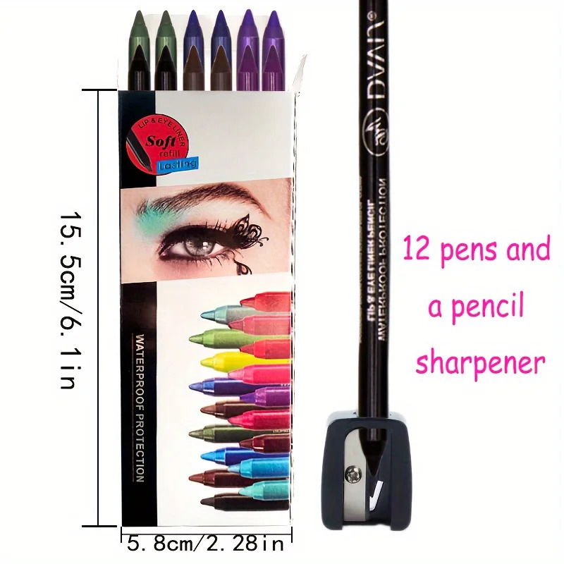 12pcs eyeliner eyeshadow pencil Universal send a pencil sharpener waterproof 250716