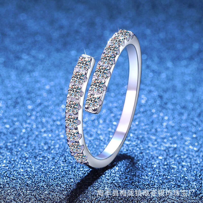 TikTok Fashionable Personality Simple Inlaid Diamond Women's Moissanite Ring Open 906