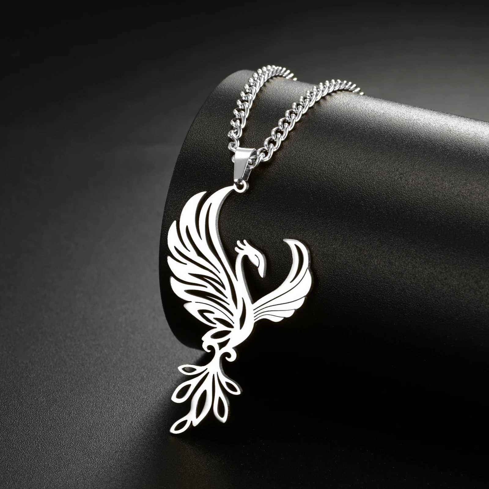 Megeton Fashion Mythical Phoenix Pendant Necklace For Women Men Stainless Steel Trendy Vintage M Cross Chain Jewelry Gifts W250718