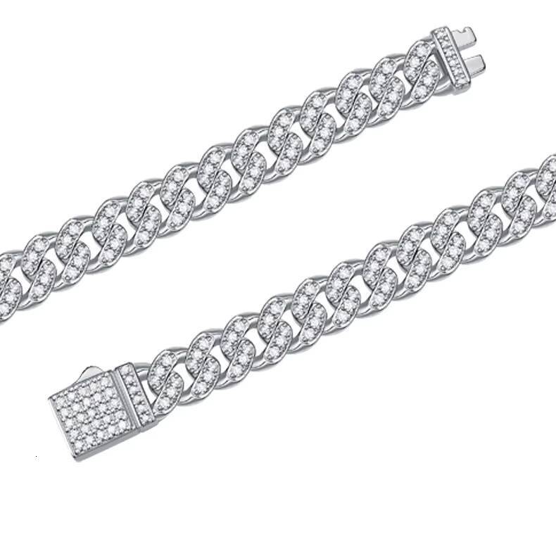 Pass Diamond Tester 8mm 925 Sterling Silver White Gold Plating Set 3ct VVS Moissanite Diamonds Cuban Link Bracelets for Men