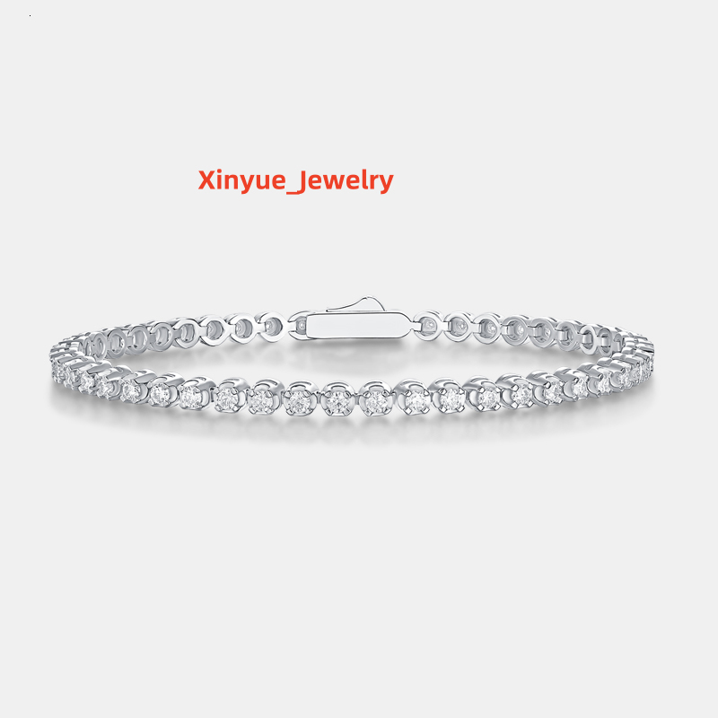 Simple Fine Jewelry S925 Sterling Silver Moissanite Diamond Tennis Chain Bracelet Women Jewelry Bracelet