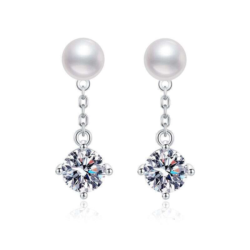 s Sterling Sier Natural Freshwater Pearl Classic Four-Prong 1 Carat Moissanite Earrings afe