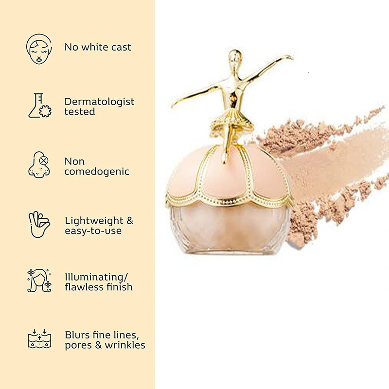Air Sensitive Ballet Makeup Loose Setting Powder Long-lasting Oil Control Coverage Shimmer Matte Face Base Foundation 0.7Oz 250716