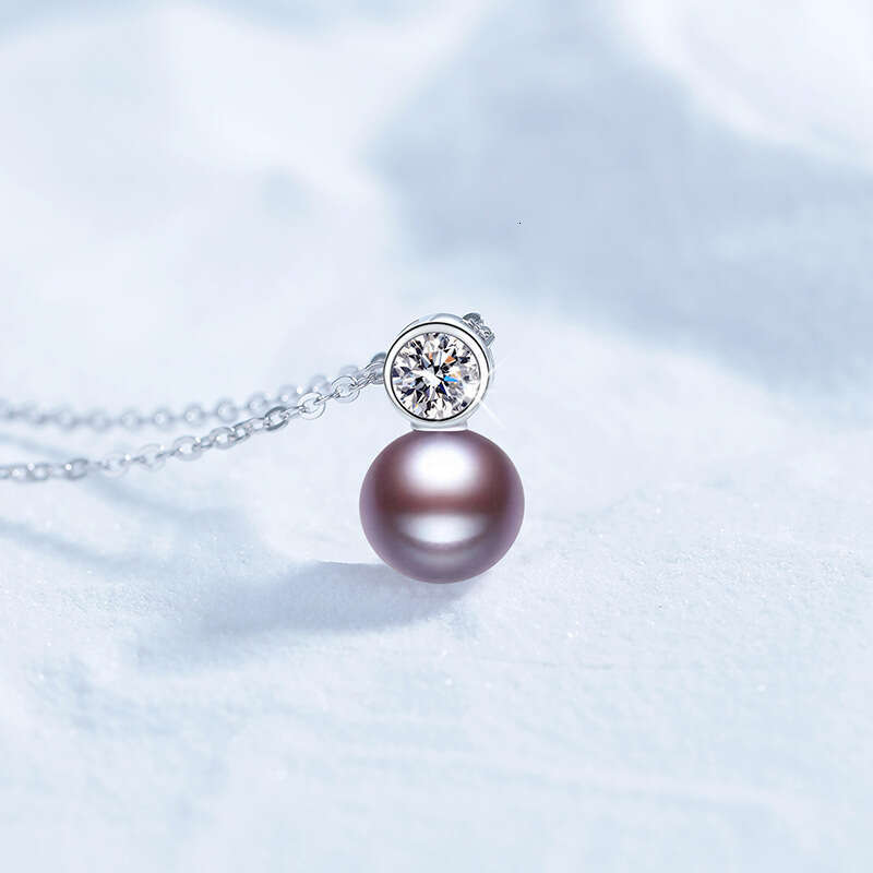 Moissanite Natural Freshwater Pearl Princess Diana Style Pendant Sterling Sier Necklace b25